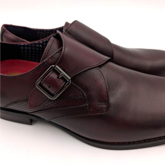 $120 Stacy Adams Karcher Plain Toe Monk Strap Shoes Burgundy Size US10.5M EU43 - Picture 12 of 14